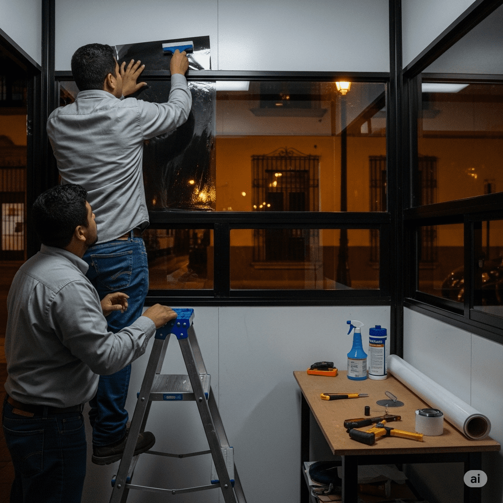 Película de privacidad para ventana de noche