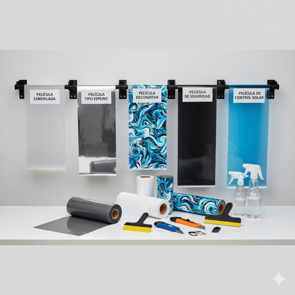 Rollo de película de seguridad transparente y esmerilada para protección de vidrios