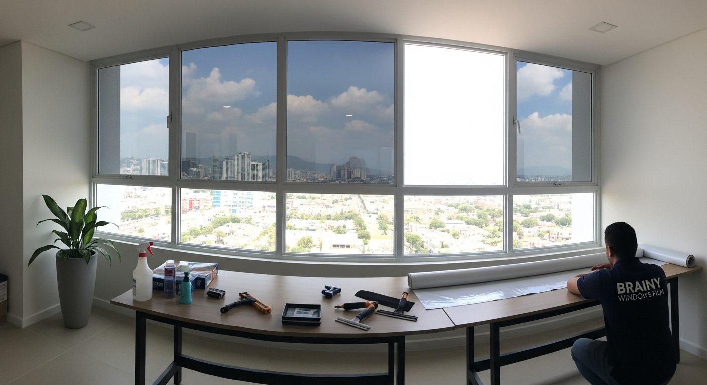 Detalle de pelicula aislante térmica para ventanas con acabado claro