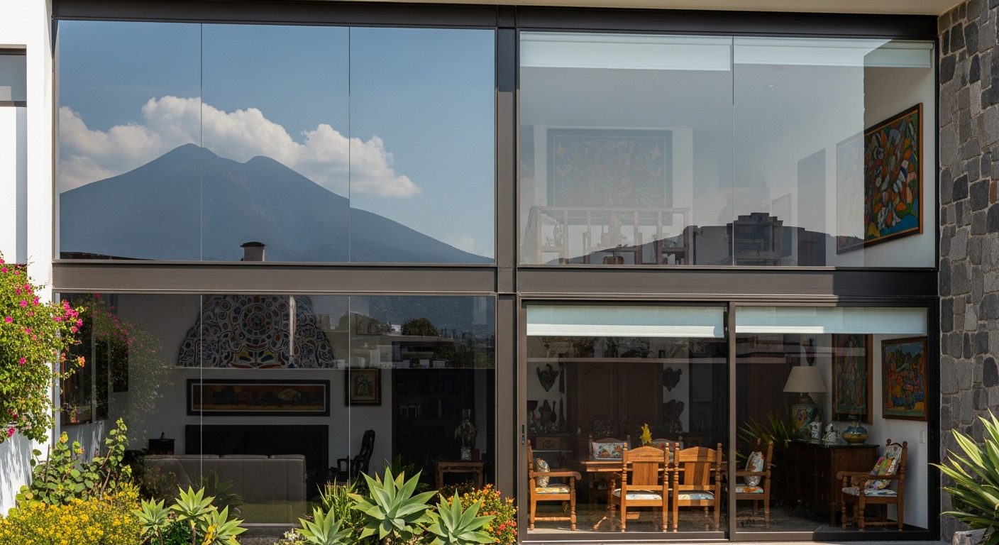 Ventana de departamento protegida con película antiastillante después de un sismo
