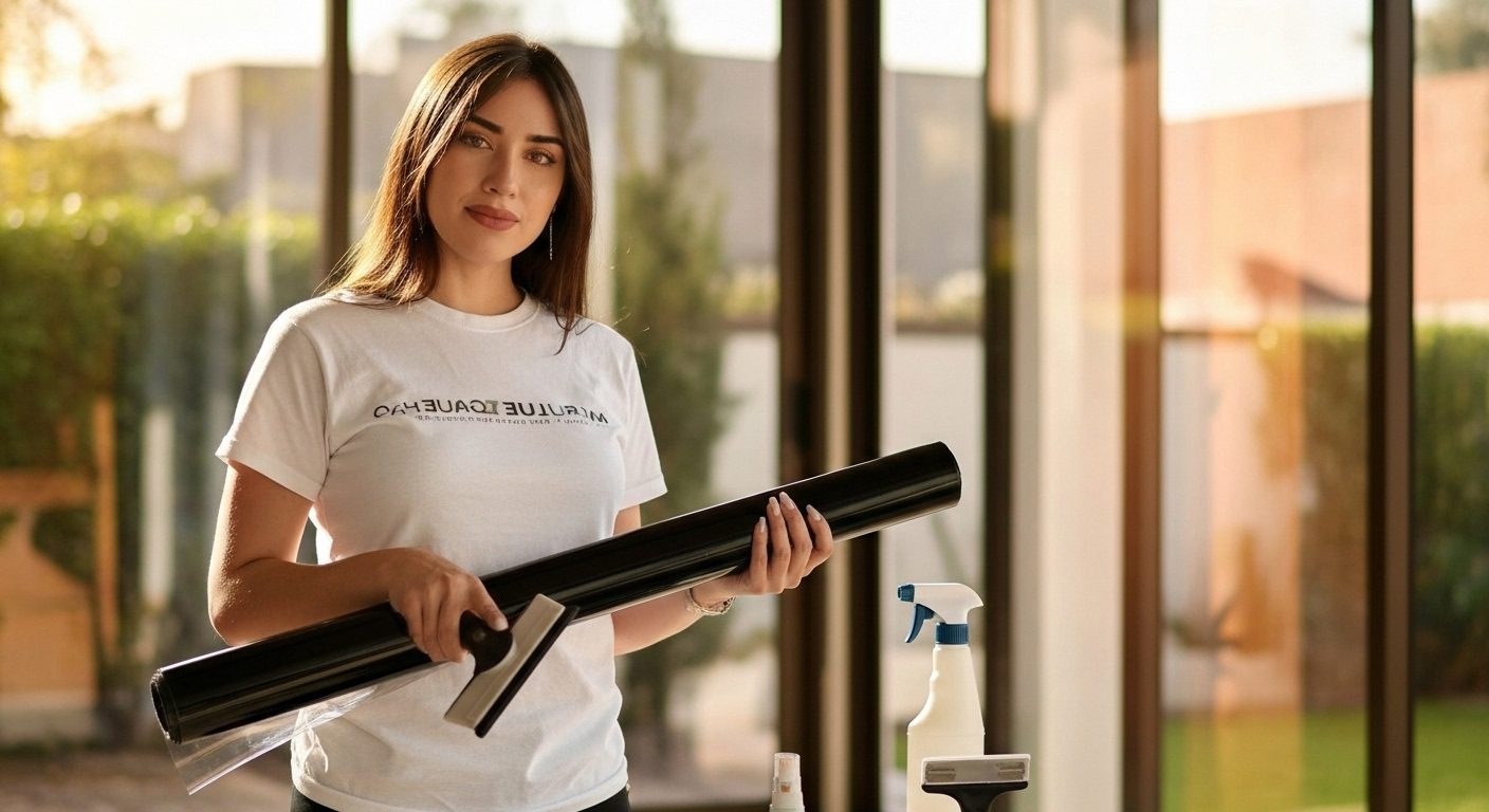 Familia protegida del sol gracias a un polarizado con filtro UV en su ventana.