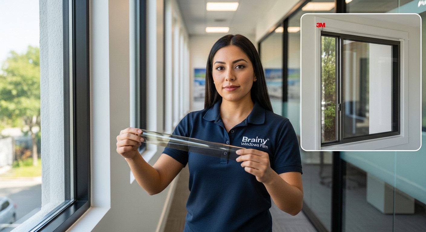 Mercancía en escaparate protegida del sol por película con protección UV.