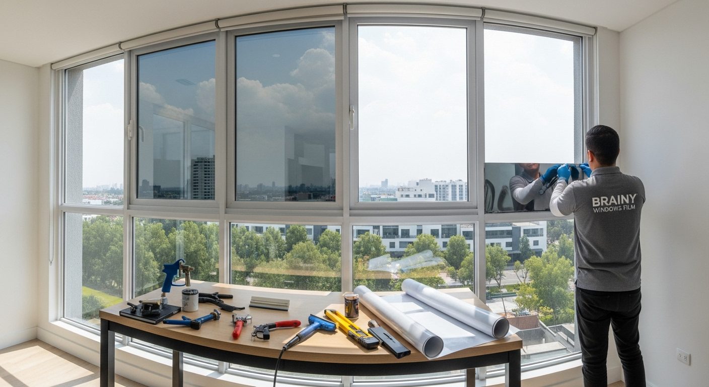 Ventana con película anti calor instalada para control solar