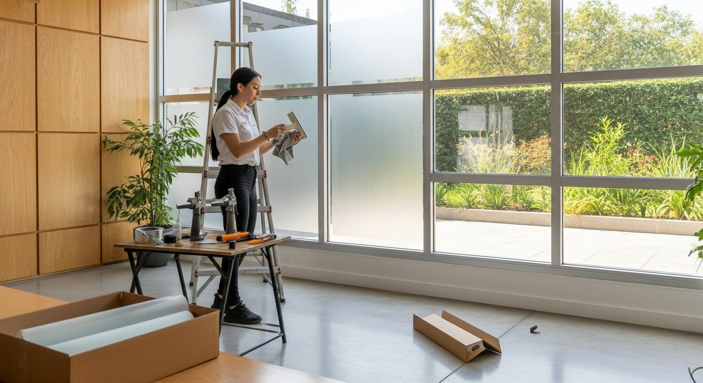 Vidrio de consultorio reforzado con película de seguridad antiasalto.