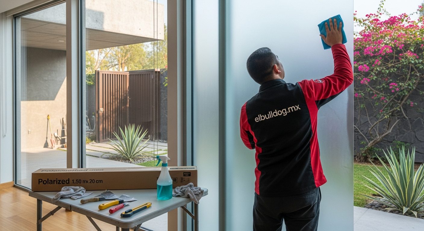 Película de seguridad con protección UV en ventana de consultorio.