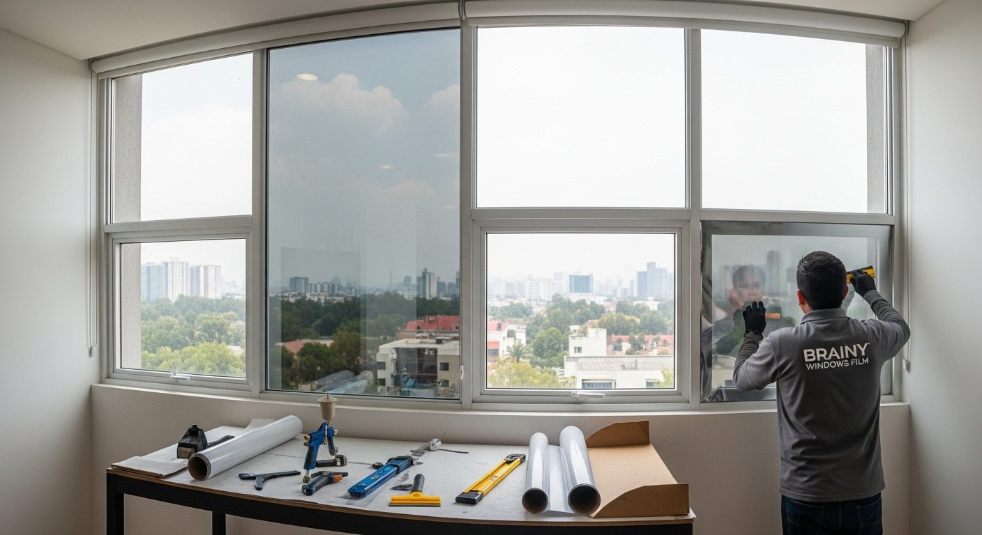Instalación de película para vidrios anti calor en ventanas residenciales y de oficina