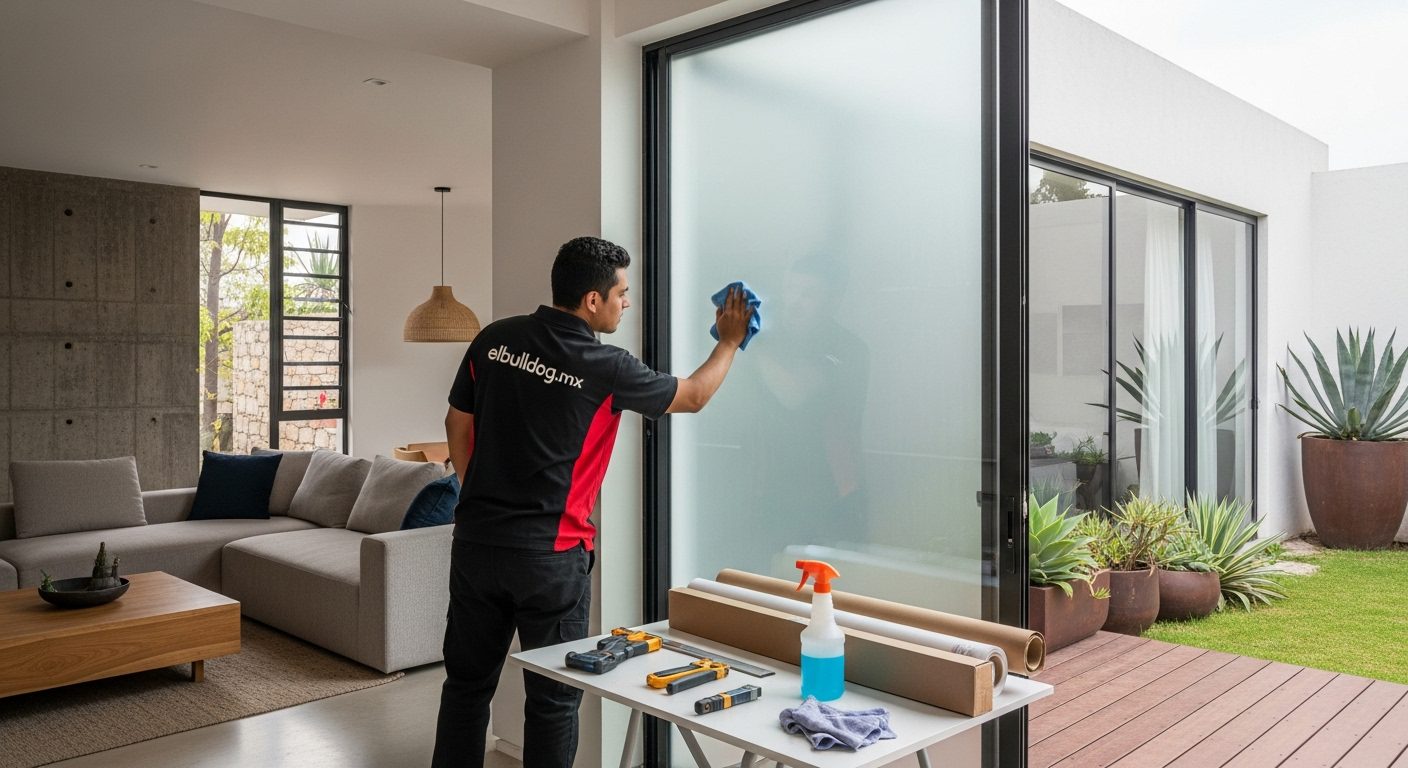 Vista exterior de un chalet moderno con grandes ventanales protegidos por película de seguridad 3M.