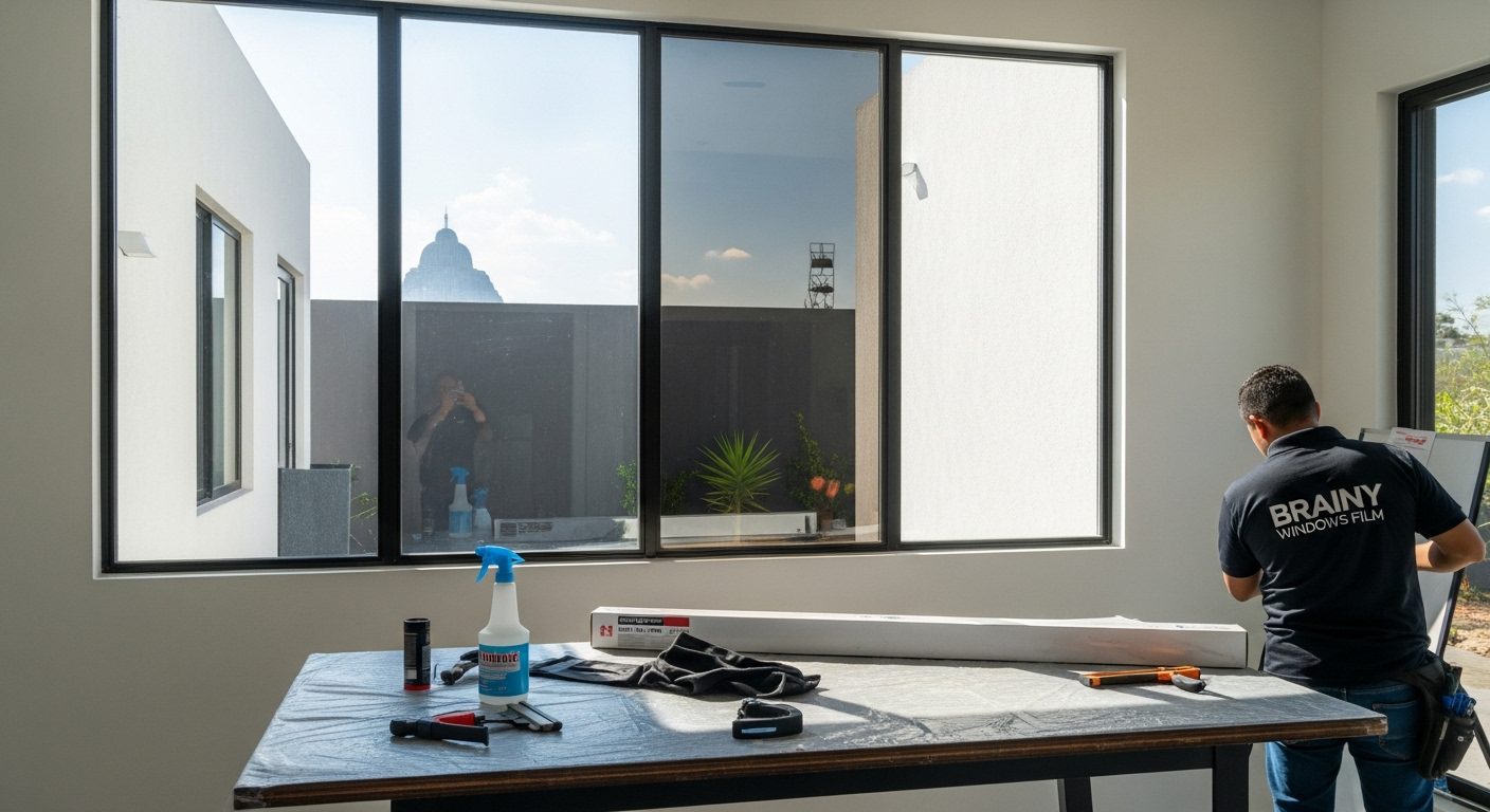 Película de seguridad con protección UV y control solar en hotel.