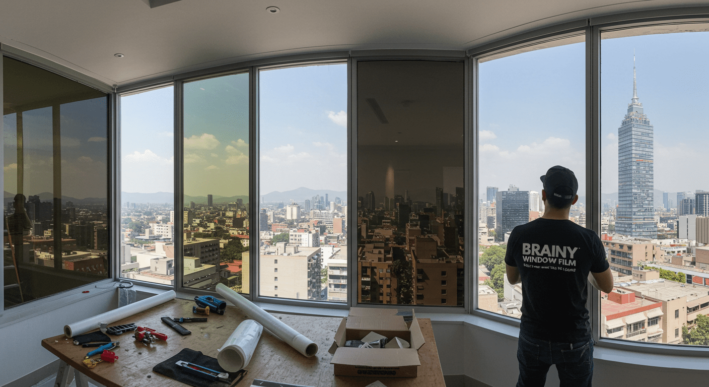 Aplicación de película de seguridad y control solar en oficinas gubernamentales