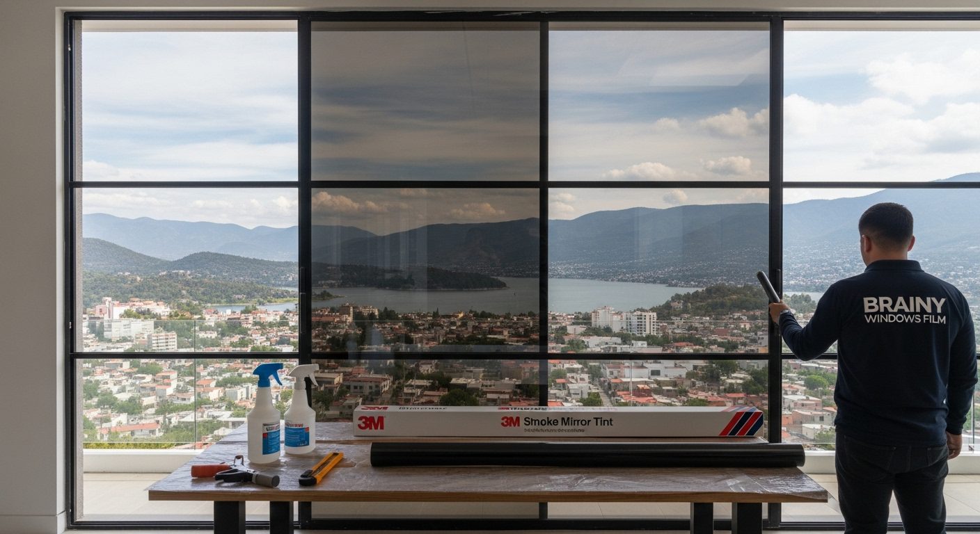 Vidrio de ventana de casa resistiendo un impacto gracias a la película de seguridad antiasalto.