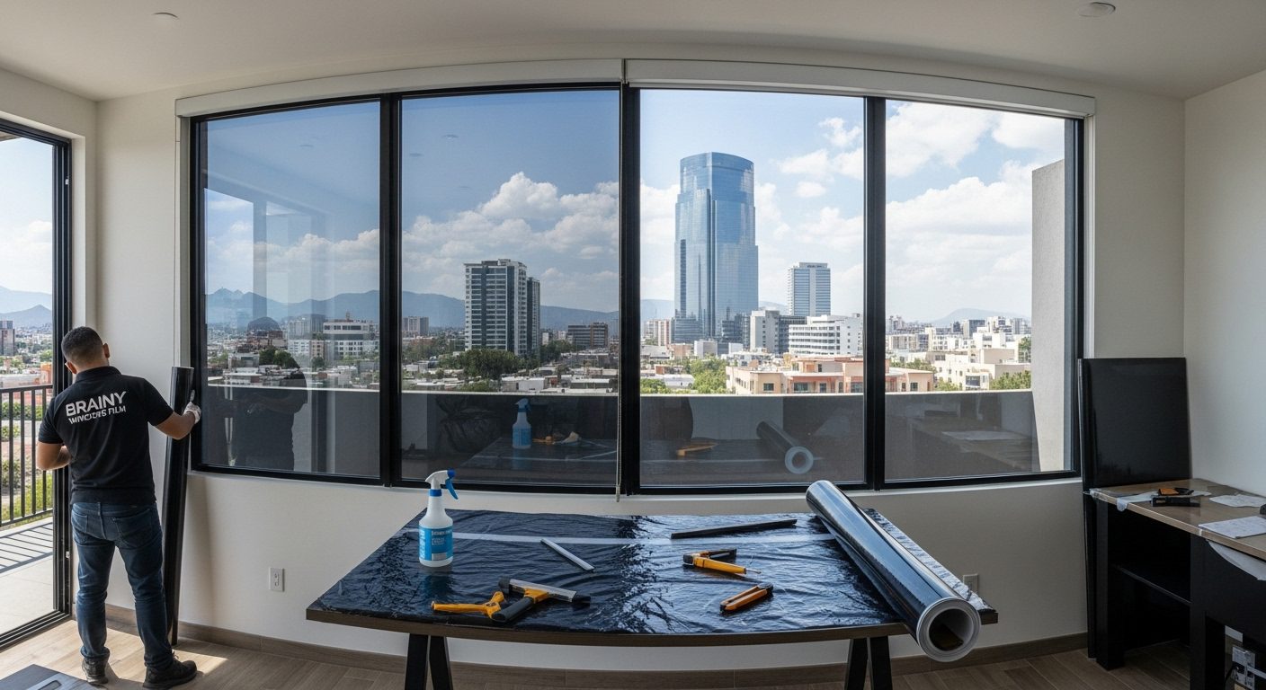 Película de seguridad transparente instalada en ventanales de casa con precio competitivo en México