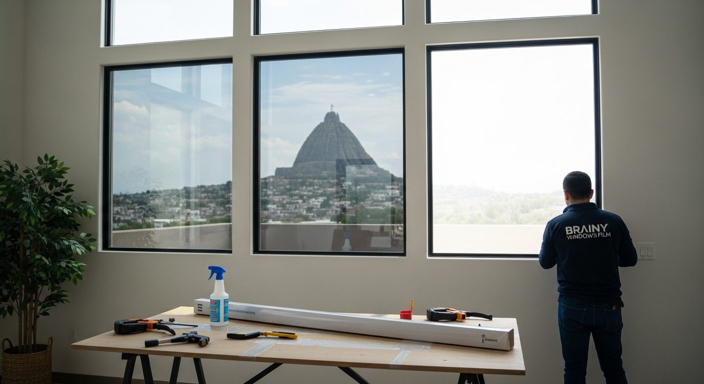Interior de una casa moderna con ventanas que tienen polarizado nanocerámico.