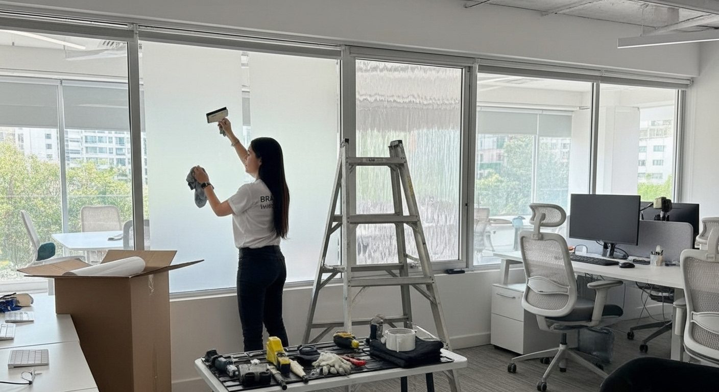 Ventana de una casa protegida con una película de seguridad 3M.