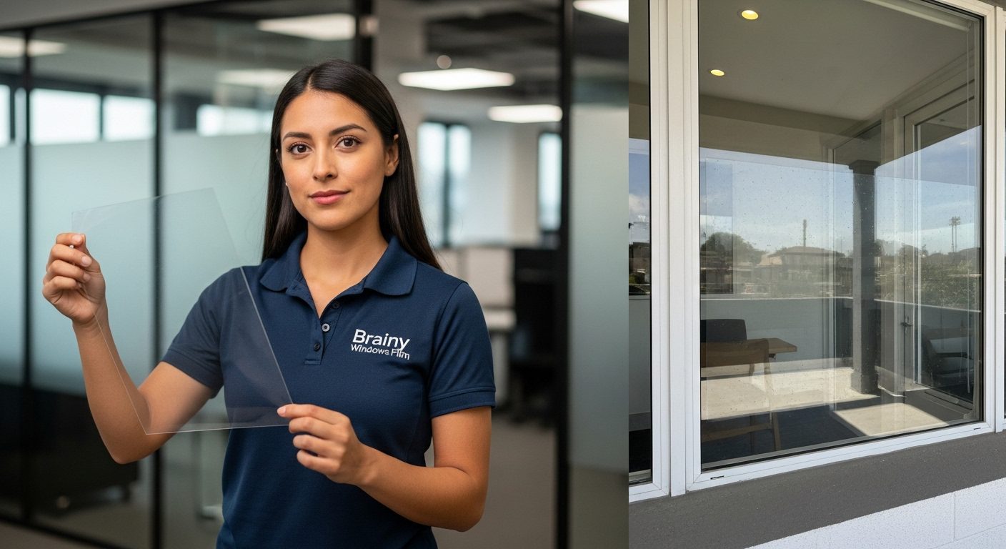 Película antiasalto protegiendo ventana de hotel contra impacto.