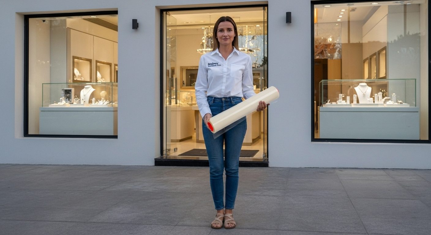Escaparate de tienda protegido con película de seguridad antirrobo 3M.