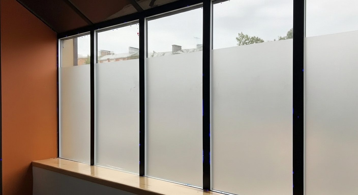 Edificio corporativo con película reflectiva metalizada para control solar y privacidad