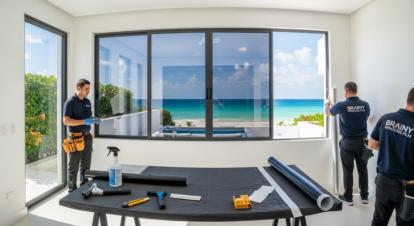 Privacidad y seguridad con película 3M instalada en ventanales de Spa