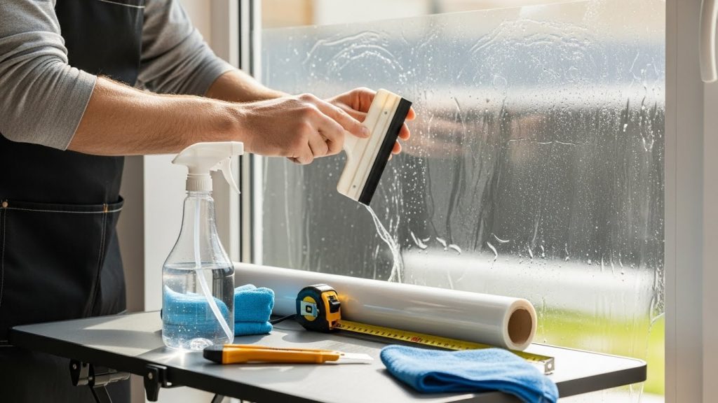 Instalación de película de seguridad proceso